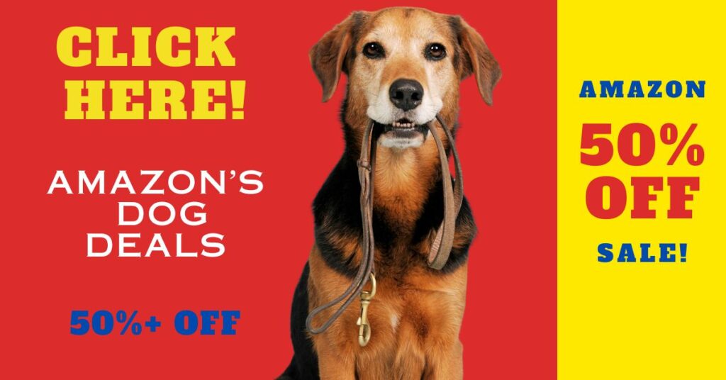 Amazon 50% off ad for dog items
