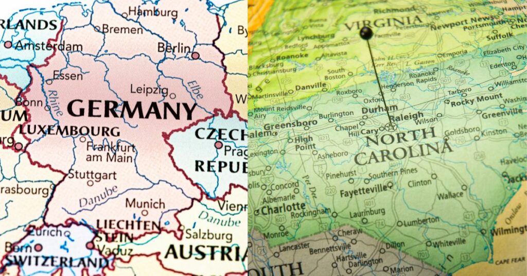 Maps of Germany and North Carolina, Plott Hound Origin